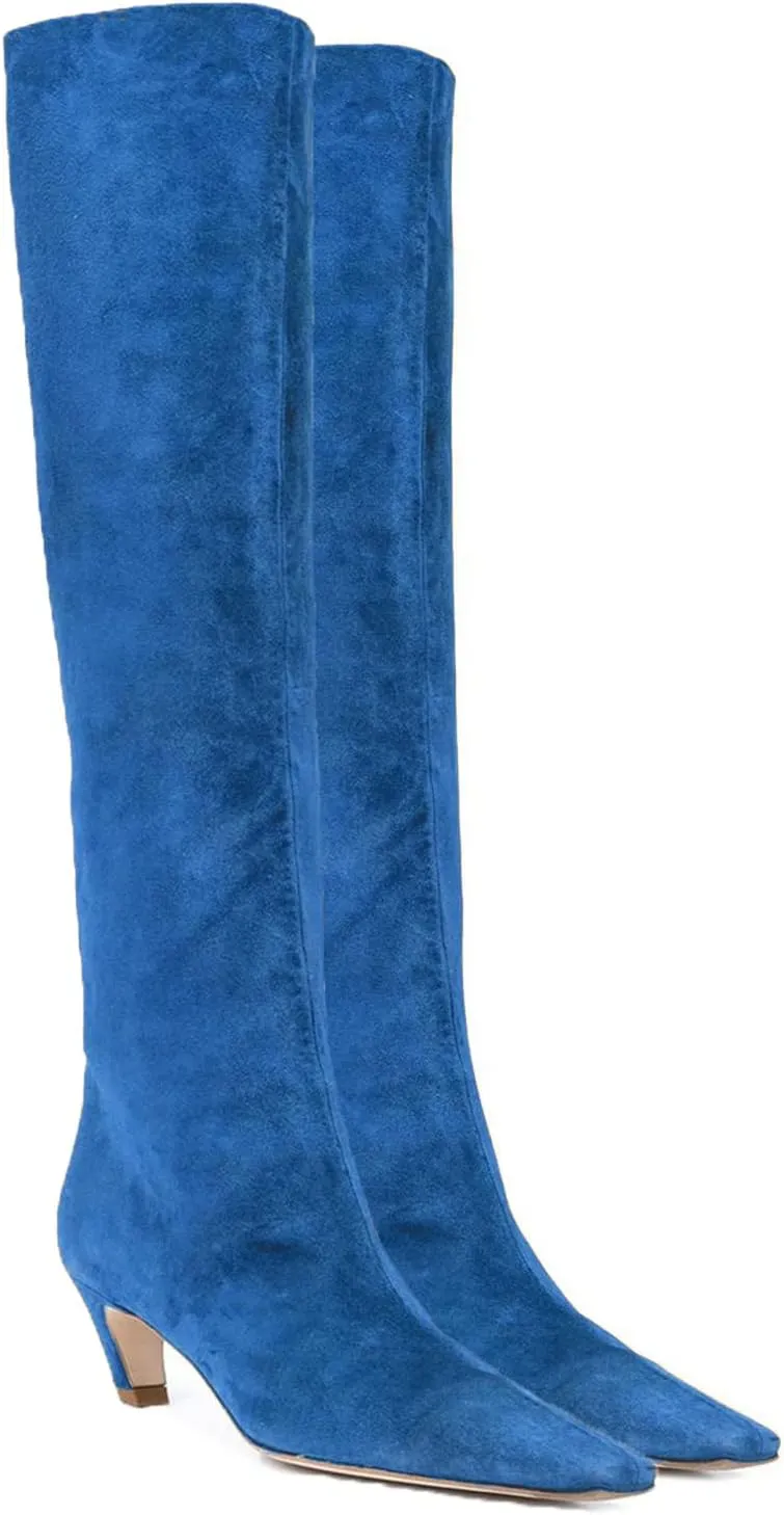 MOOMMO Women Kitten Heel Over Knee High Boots Square Toe Matte Pull On Wide Calf Pleated Low Heel Thigh Boots Stylish Retro Dress Boots Chic Party Comfy 4-11 M US