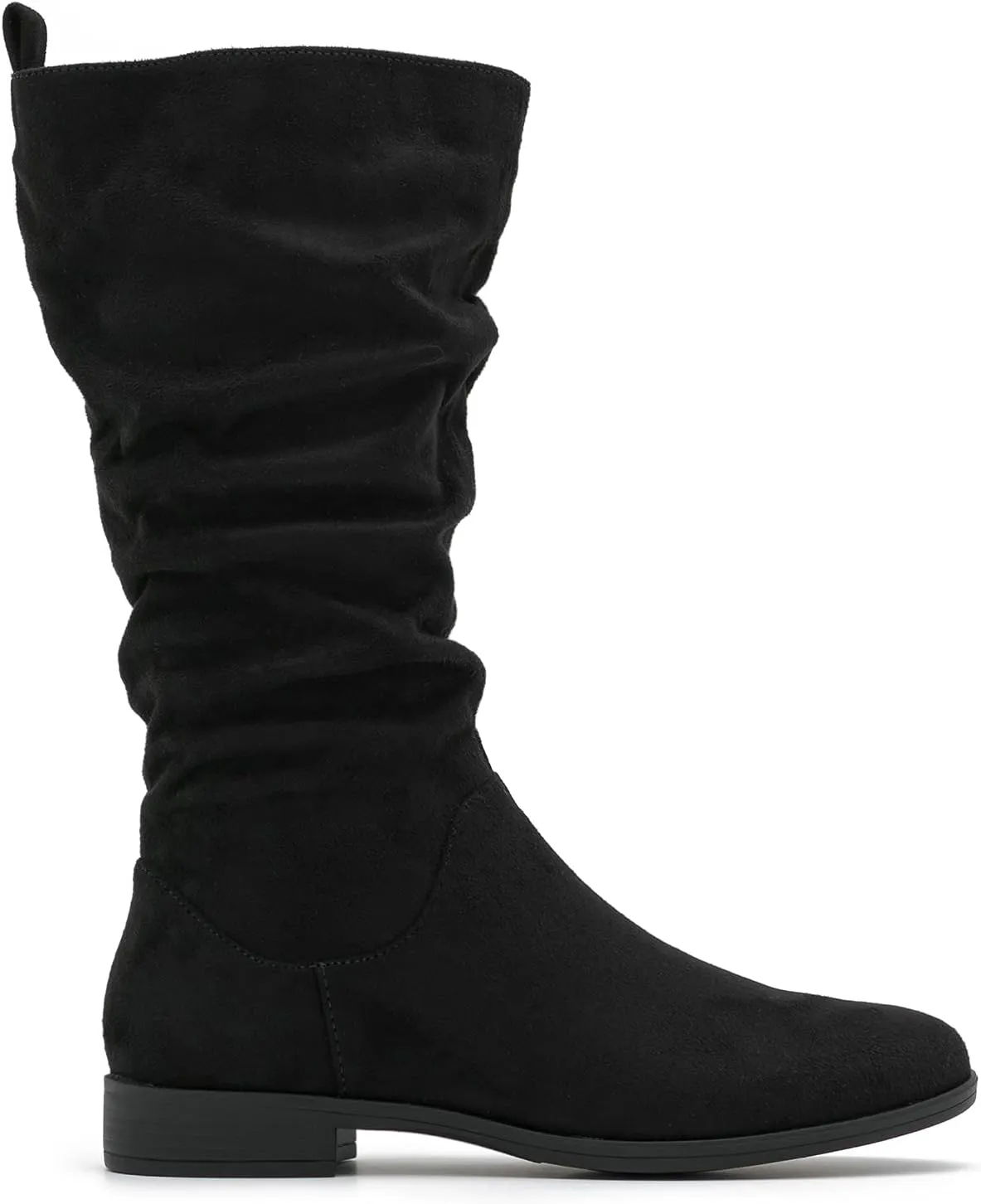 MOOMMO Women Mid Calf Slouch Boots Suede Calf High Boots Flats Flat Heel Long Boots Wide Calf Side Zipper Winter Boots Round Toe Flat Boots Retro Cute Casual Comfy Winter 4-13 M US
