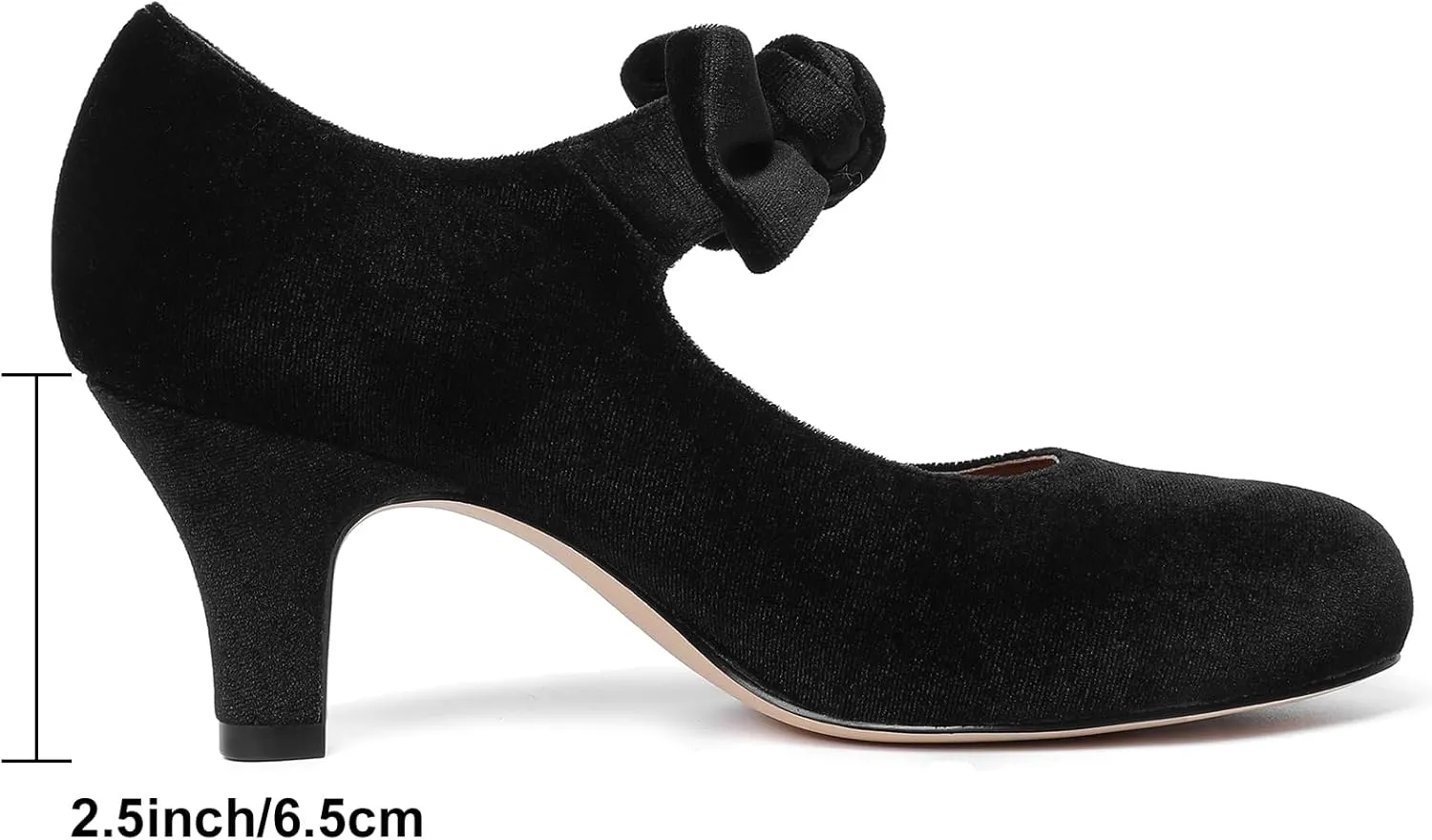 Mostrin Kitten Heels for Women Bow Mary Jane Pumps Closed Round Toe Low Heels Ankle Strap Dress Shoes for Wedding Evening Church