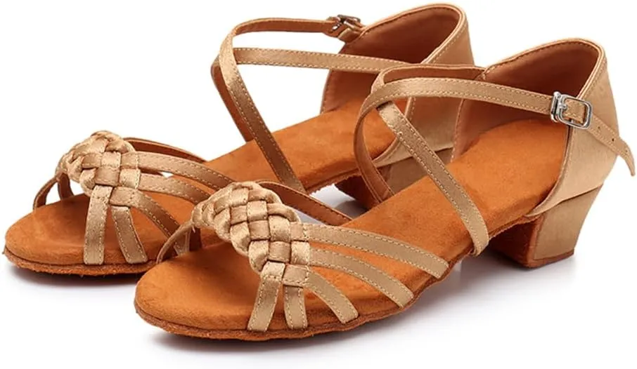 MSMAX Girls Latin Dance Shoe Low Heel Salsa Dancing Sandals for Women
