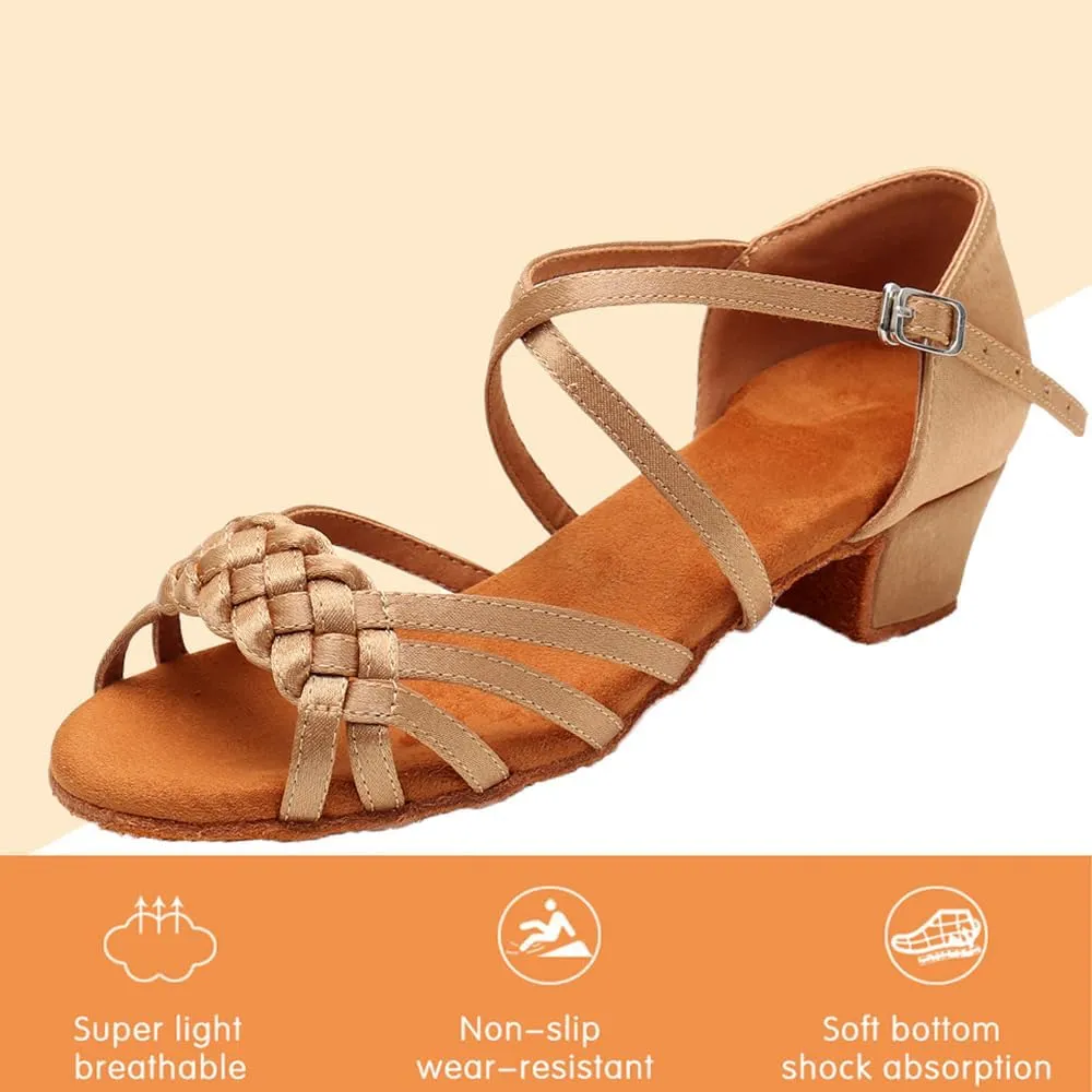 MSMAX Girls Latin Dance Shoe Low Heel Salsa Dancing Sandals for Women
