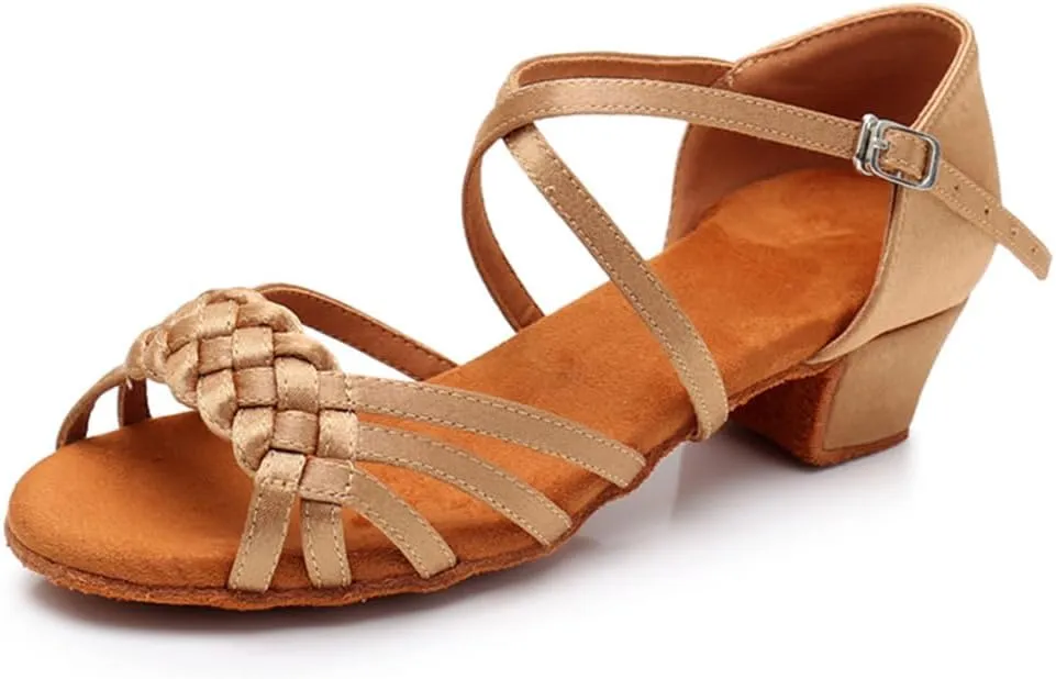 MSMAX Girls Latin Dance Shoe Low Heel Salsa Dancing Sandals for Women