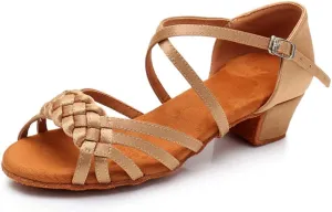 MSMAX Girls Latin Dance Shoe Low Heel Salsa Dancing Sandals for Women