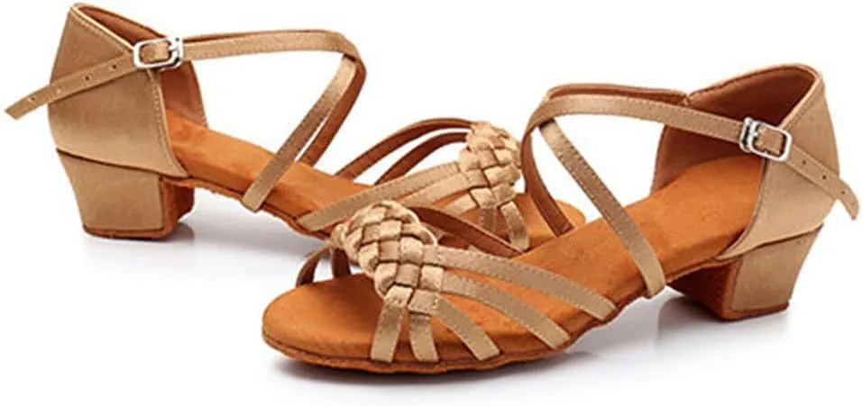 MSMAX Girls Latin Dance Shoe Low Heel Salsa Dancing Sandals for Women