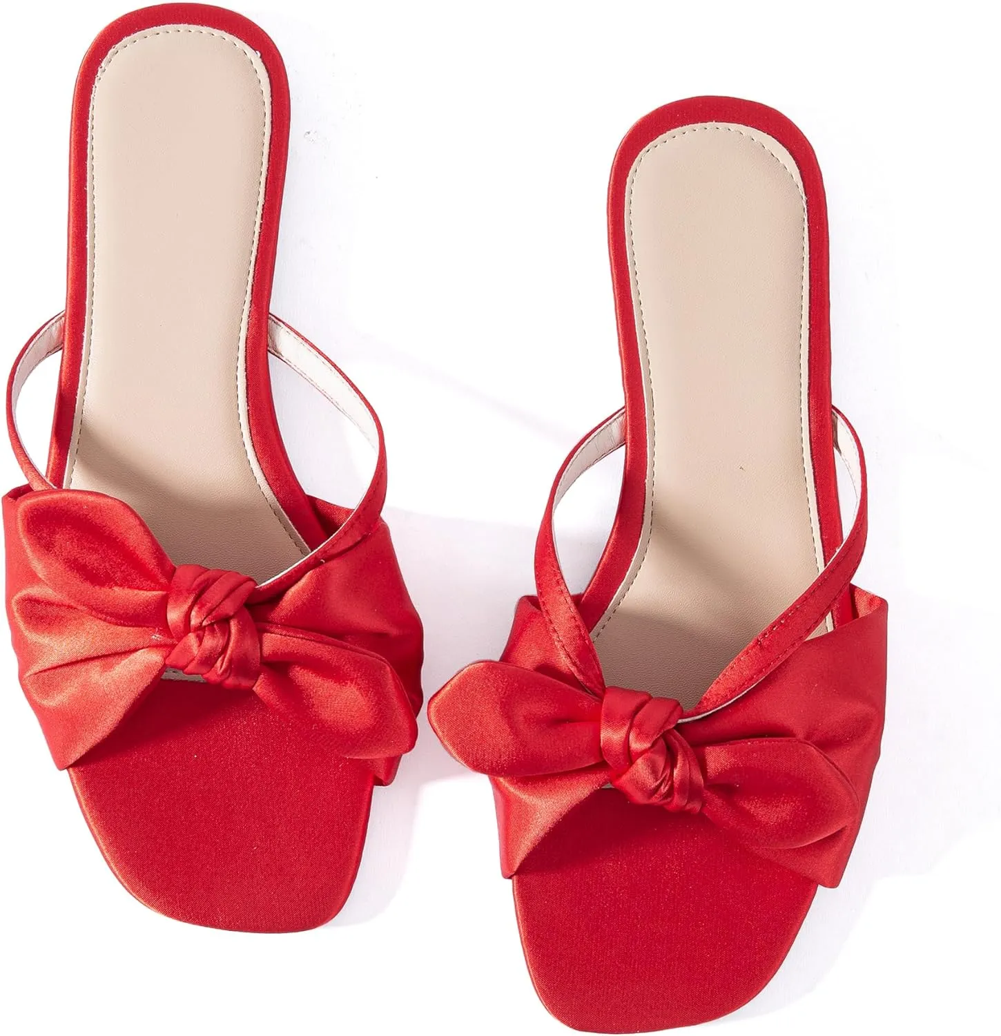 Mtzyoa Women Flat Sandals Bow Satin Ladies Summer Dressy Casual Vacation Bohemian Cute Leather Fashion Comfy Slip On Slides