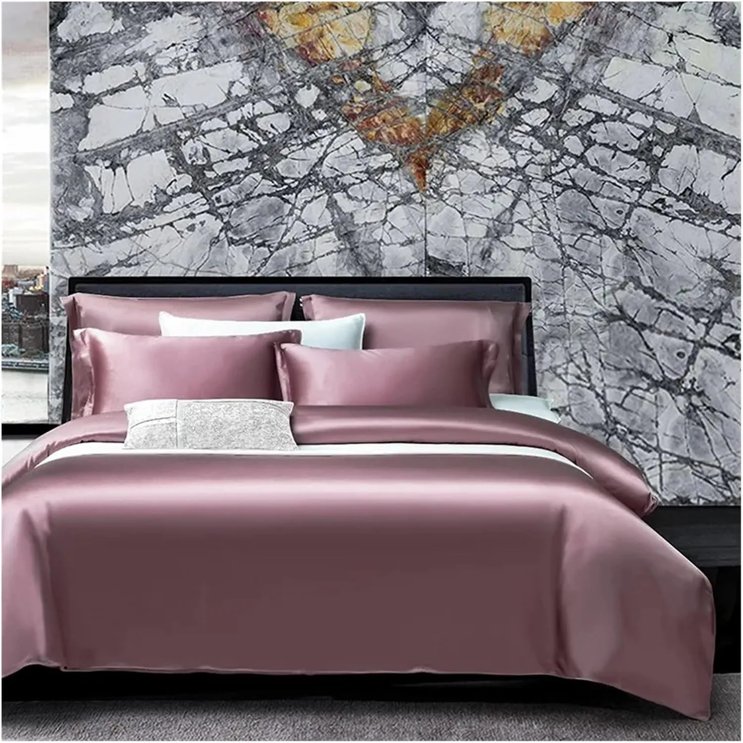 Mulberry Silk Duvet Cover, Silk Bedding, Comfortable and Soft Duvet Cover Set, 1 Bed Duvet Cover 1 Bed Sheet 2 Pillowcases,Bedding (B Twin)
