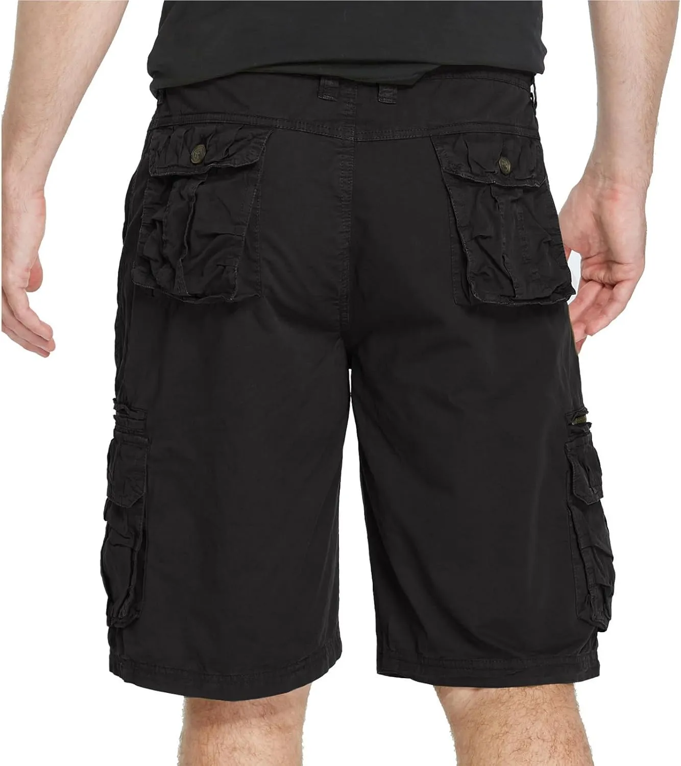 Muscularfit Mens Cotton Shorts Flat-Front Cotton Multi Pockets Cargo Short Solid Buckle Zipper Fashion Utility Tooling Shorts