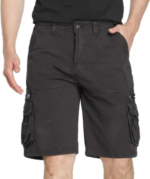 Muscularfit Mens Cotton Shorts Flat-Front Cotton Multi Pockets Cargo Short Solid Buckle Zipper Fashion Utility Tooling Shorts