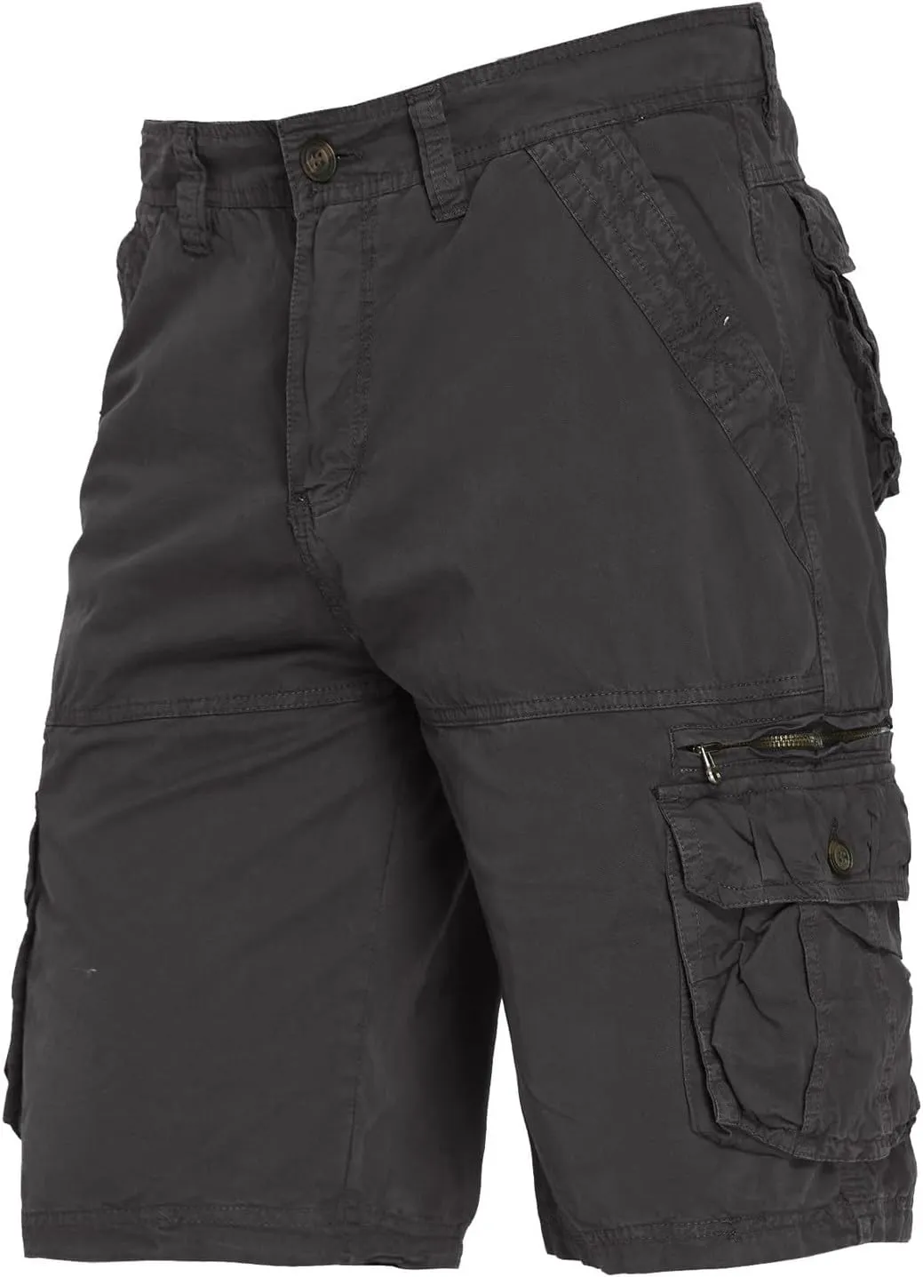 Muscularfit Mens Cotton Shorts Flat-Front Cotton Multi Pockets Cargo Short Solid Buckle Zipper Fashion Utility Tooling Shorts
