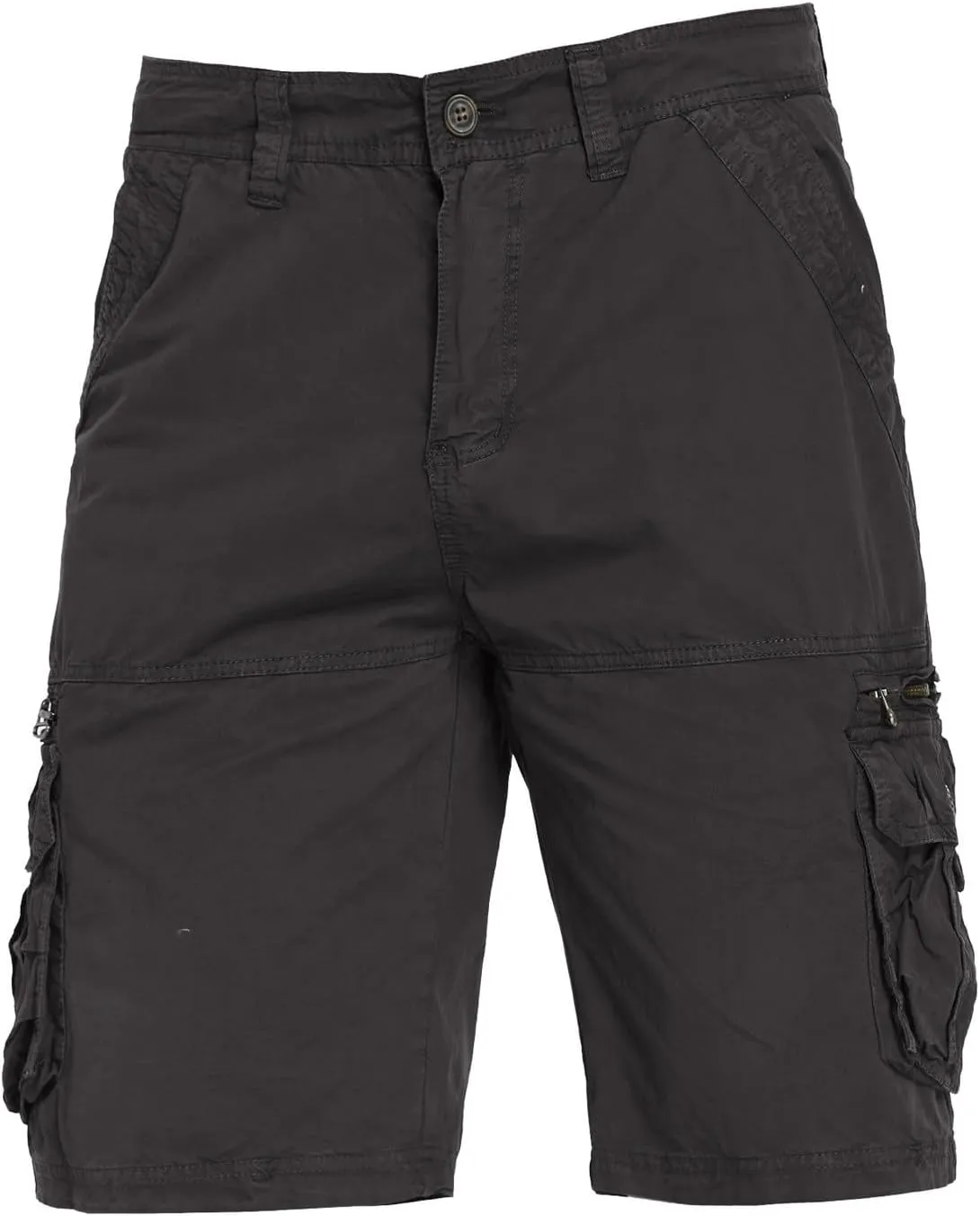 Muscularfit Mens Cotton Shorts Flat-Front Cotton Multi Pockets Cargo Short Solid Buckle Zipper Fashion Utility Tooling Shorts