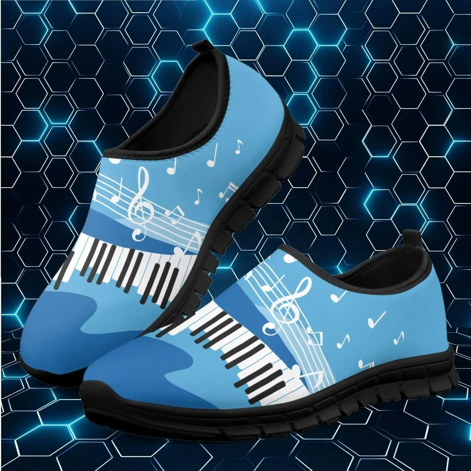 Music Walking Shoes for Women,Low Top Casual Sneaker Light Weight Road Running Shoes Breathable Teenis Workout Sneakers