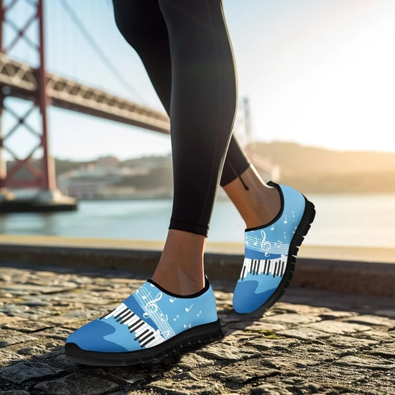 Music Walking Shoes for Women,Low Top Casual Sneaker Light Weight Road Running Shoes Breathable Teenis Workout Sneakers