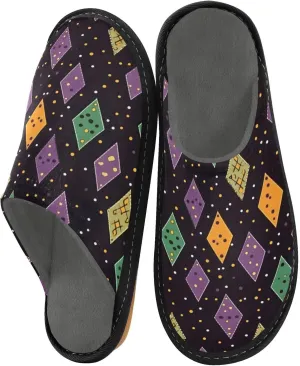 Nander Mardi Gras Vintage Knitted Pattern Women's House Slippers,Men's Non-slip Fuzzy Slippers Soft Comfy Memory Foam Indoor Outdoor House Shoes-25