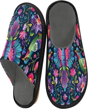 Nander Mexican Knitted Vintage Flower Women's House Slippers,Men's Non-slip Fuzzy Slippers Soft Comfy Memory Foam Indoor Outdoor House Shoes-25