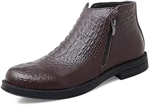 New Chelsea Boots For Men Crocodile Print With Double Zipper Cowhide Leather Slip On Non Slip Anti-slip Waterproof Fashion Pull On