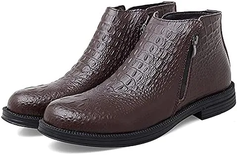 New Chelsea Boots For Men Crocodile Print With Double Zipper Cowhide Leather Slip On Non Slip Anti-slip Waterproof Fashion Pull On