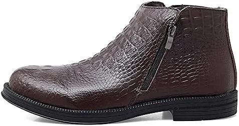 New Chelsea Boots For Men Crocodile Print With Double Zipper Cowhide Leather Slip On Non Slip Anti-slip Waterproof Fashion Pull On