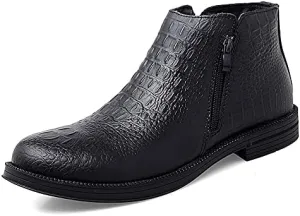 New Chelsea Boots For Men Crocodile Print With Double Zipper Cowhide Leather Slip On Non Slip Anti-slip Waterproof Fashion Pull On