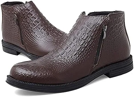 New Chelsea Boots For Men Crocodile Print With Double Zipper Cowhide Leather Slip On Non Slip Anti-slip Waterproof Fashion Pull On