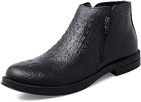 New Chelsea Boots For Men Crocodile Print With Double Zipper Cowhide Leather Slip On Non Slip Anti-slip Waterproof Fashion Pull On