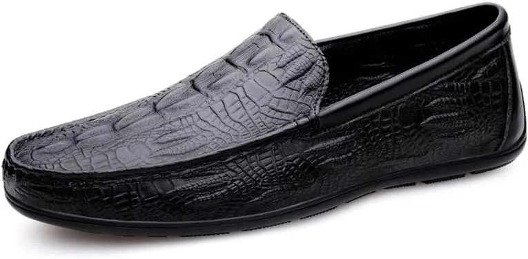 New Loafers for Men Round Toe Vegan Leather Crocodile Embossed Loafer Flexible Anti-slip Resistant Outdoor Slip On