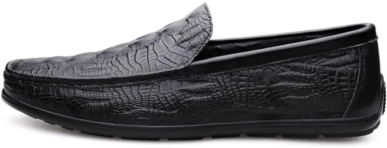 New Loafers for Men Round Toe Vegan Leather Crocodile Embossed Loafer Flexible Anti-slip Resistant Outdoor Slip On