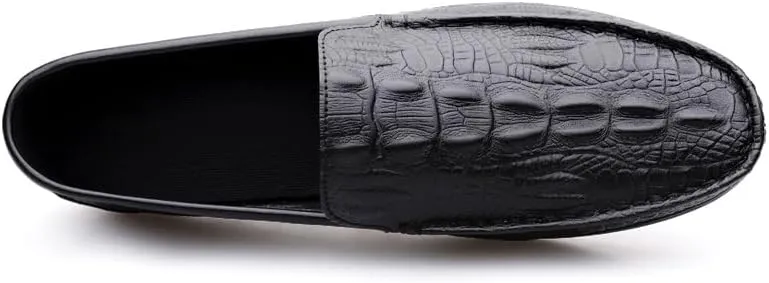New Loafers for Men Round Toe Vegan Leather Crocodile Embossed Loafer Flexible Anti-slip Resistant Outdoor Slip On