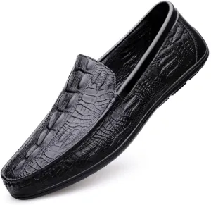 New Loafers for Men Round Toe Vegan Leather Crocodile Embossed Loafer Flexible Anti-slip Resistant Outdoor Slip On