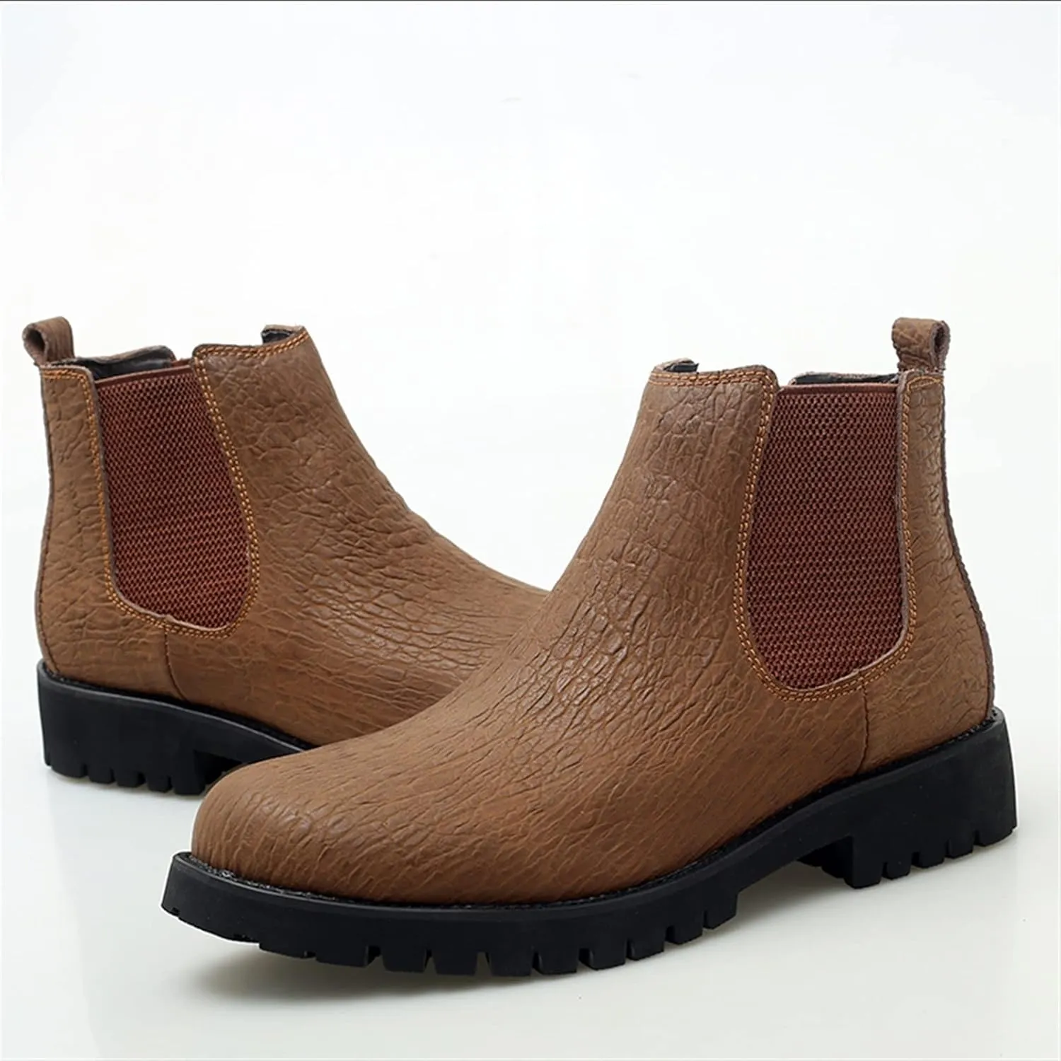 New Men Chelsea Boots Crocodile Print Elastic Bandage Cowhide Leather Slip On Non Waterproof Anti-slip Wearable Formal Slip On