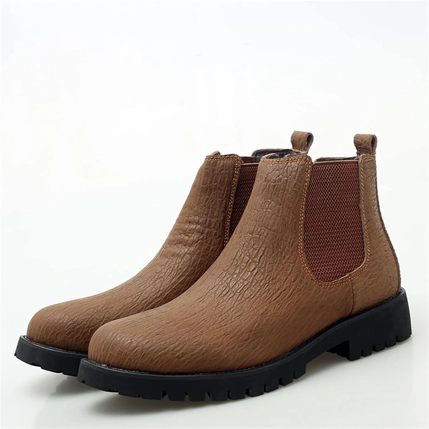 New Men Chelsea Boots Crocodile Print Elastic Bandage Cowhide Leather Slip On Non Waterproof Anti-slip Wearable Formal Slip On