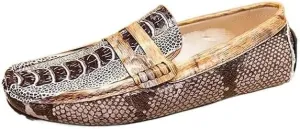 New Mens Loafers Genuine Leather Crocodile Embossed Penny Loafers Lightweight Flat Heel Flexible Wedding Casual Slip On