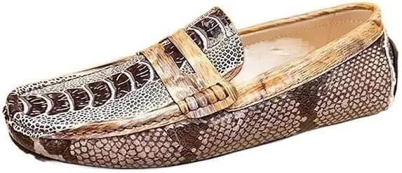 New Mens Loafers Genuine Leather Crocodile Embossed Penny Loafers Lightweight Flat Heel Flexible Wedding Casual Slip On