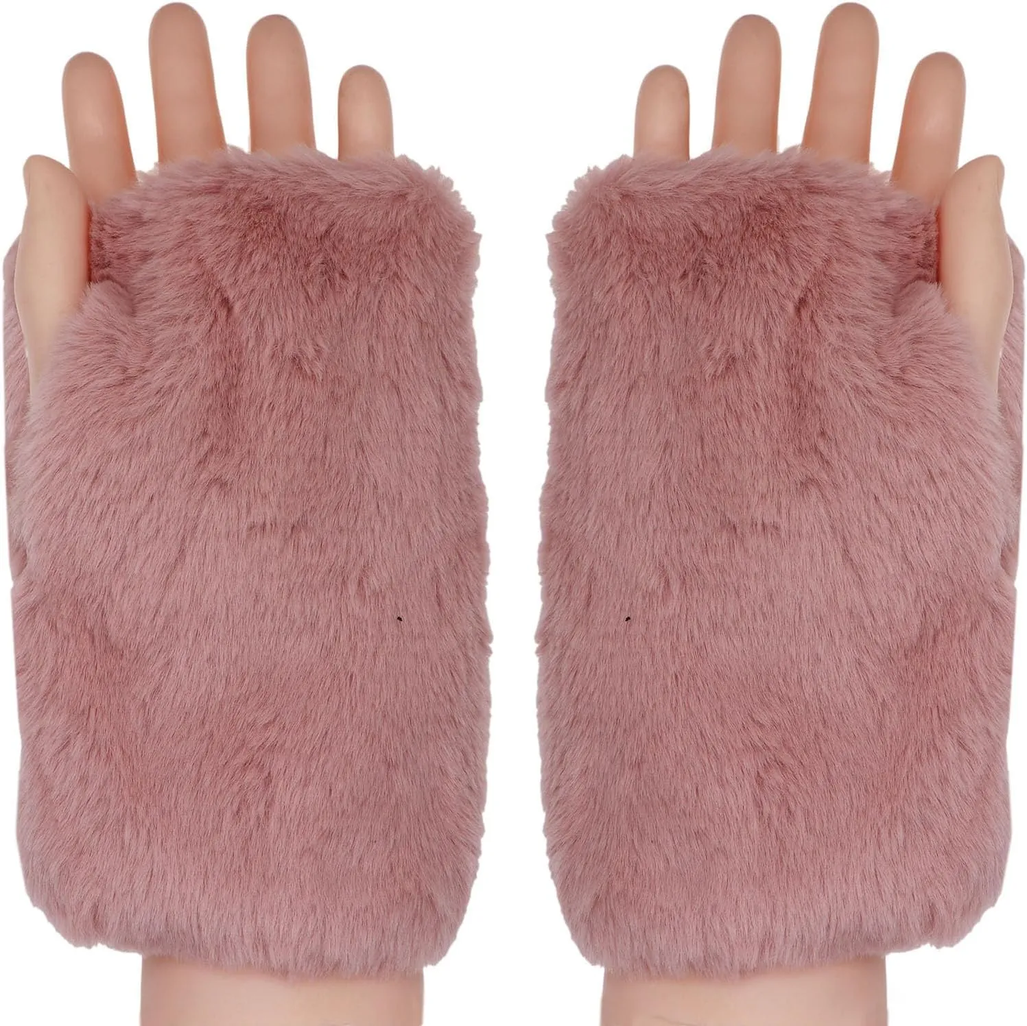 Newfancy Women Winter Furry Mittens Faux Fur Warm Soft Fingerless Half Finger Arm Warmer Gloves