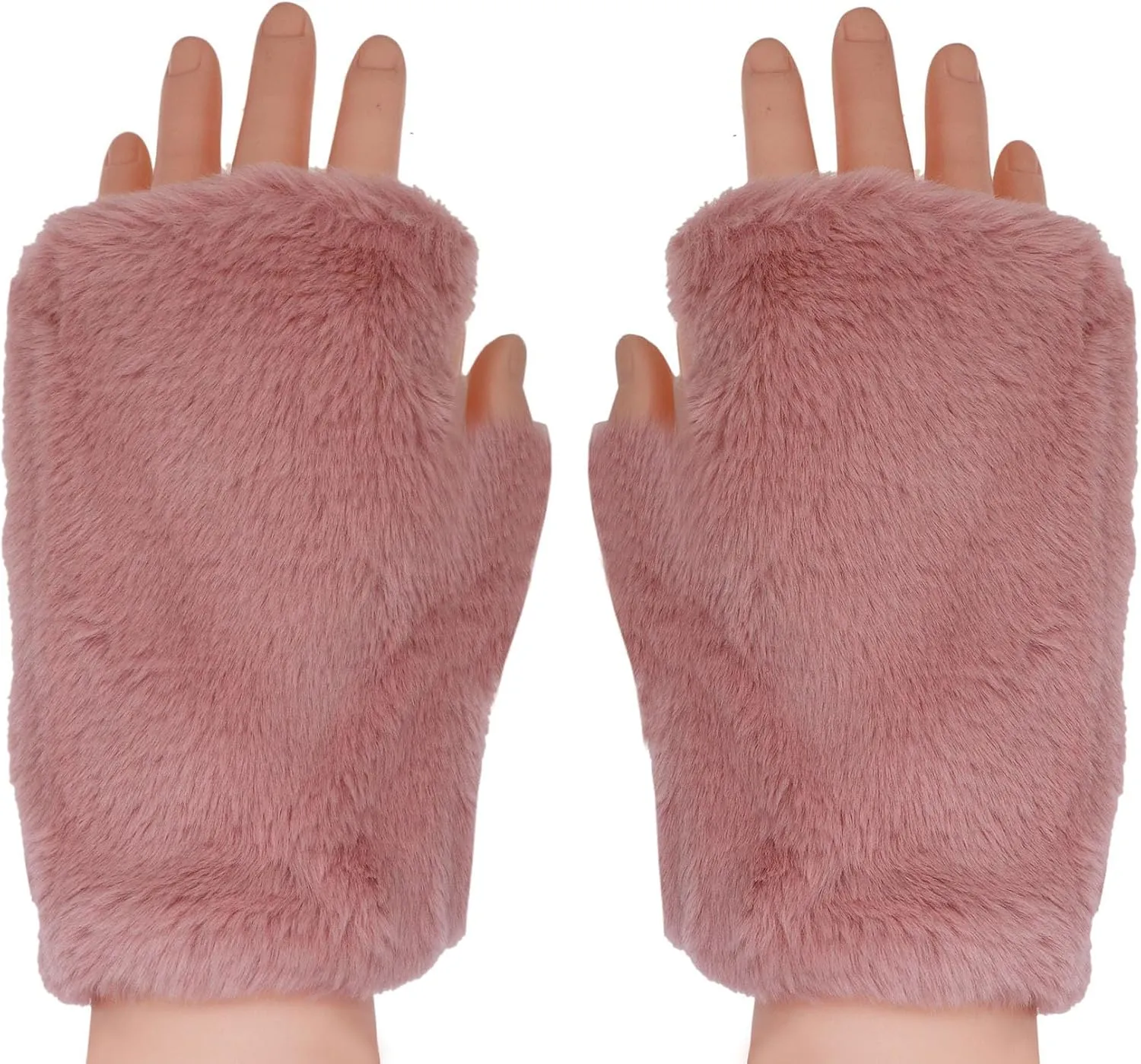 Newfancy Women Winter Furry Mittens Faux Fur Warm Soft Fingerless Half Finger Arm Warmer Gloves