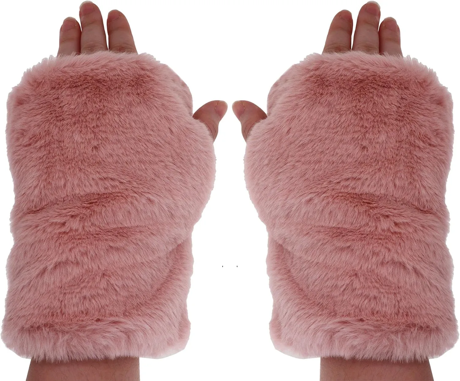 Newfancy Women Winter Furry Mittens Faux Fur Warm Soft Fingerless Half Finger Arm Warmer Gloves