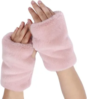 Newfancy Women Winter Furry Mittens Faux Fur Warm Soft Fingerless Half Finger Arm Warmer Gloves