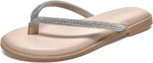 NianEr Womens Microfiber Leather Comfort Foam Rhinestone Glitter Sparkly Dress Flip Flop Sandals Summer Cute Flat Slides