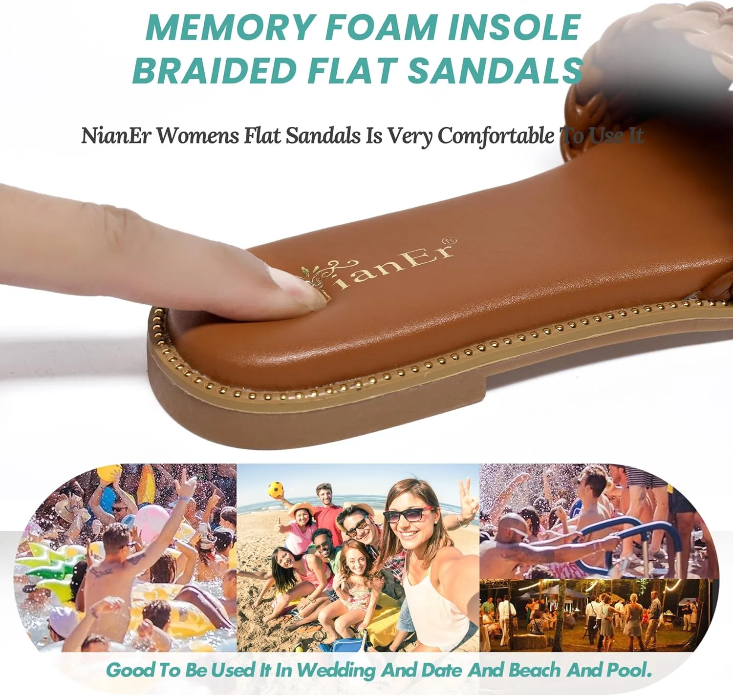 NianEr Womens Microfiber Leather Comfort Foam Rhinestone Glitter Sparkly Dress Flip Flop Sandals Summer Cute Flat Slides