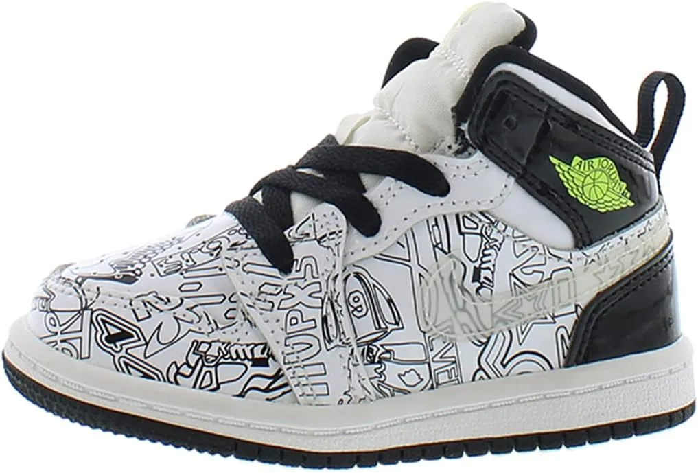 Nike Baby Girl's 1 Mid SE (Infant/Toddler) White/White/Black/Volt 4 Toddler M