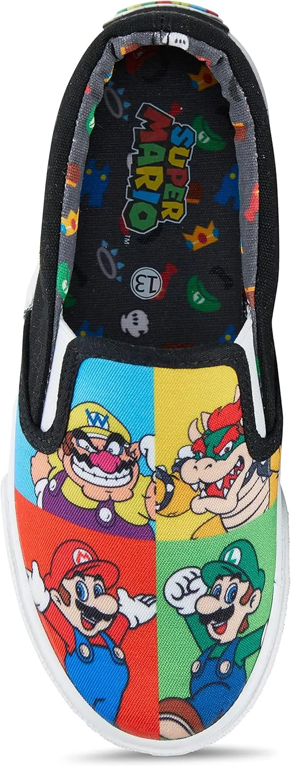 Nintendo Boys Mario Athletic Sneakers - Super Mario Slip On Shoes - Mario, Luigi, Kirby and Donkey Kong Slip On Canvas Sneakers