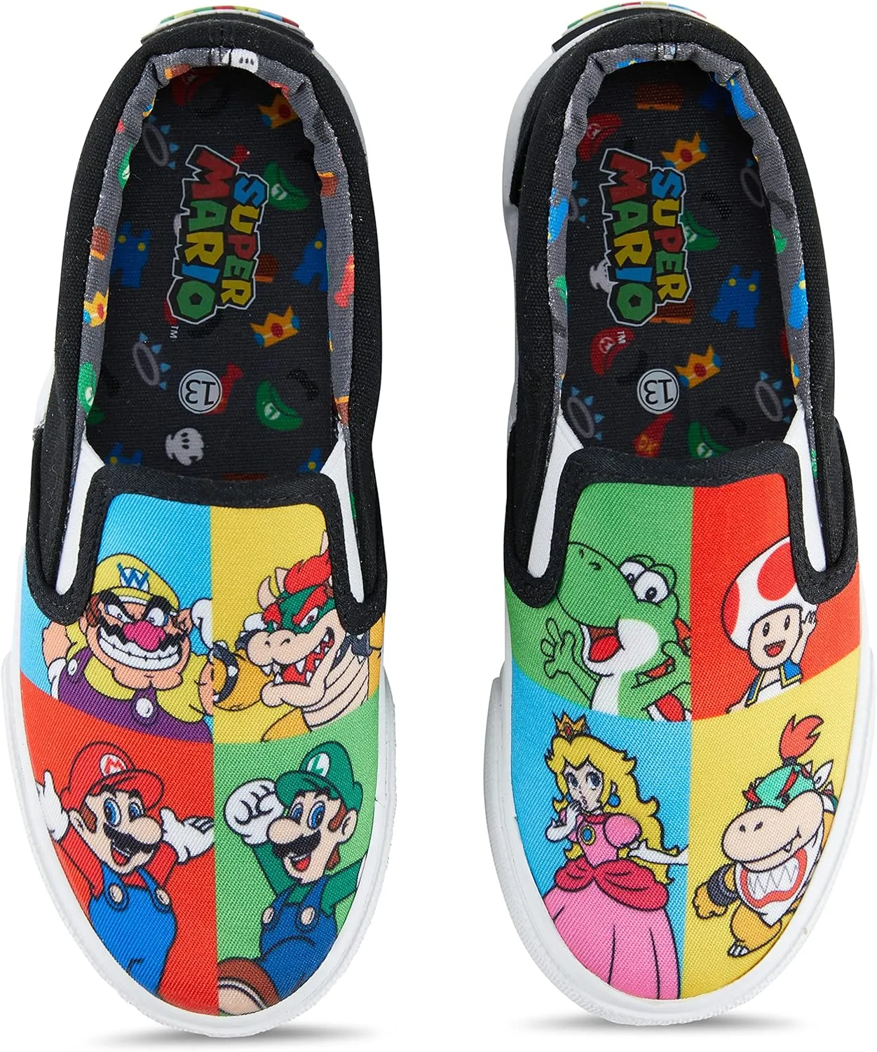 Nintendo Boys Mario Athletic Sneakers - Super Mario Slip On Shoes - Mario, Luigi, Kirby and Donkey Kong Slip On Canvas Sneakers