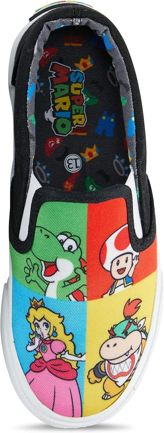 Nintendo Boys Mario Athletic Sneakers - Super Mario Slip On Shoes - Mario, Luigi, Kirby and Donkey Kong Slip On Canvas Sneakers
