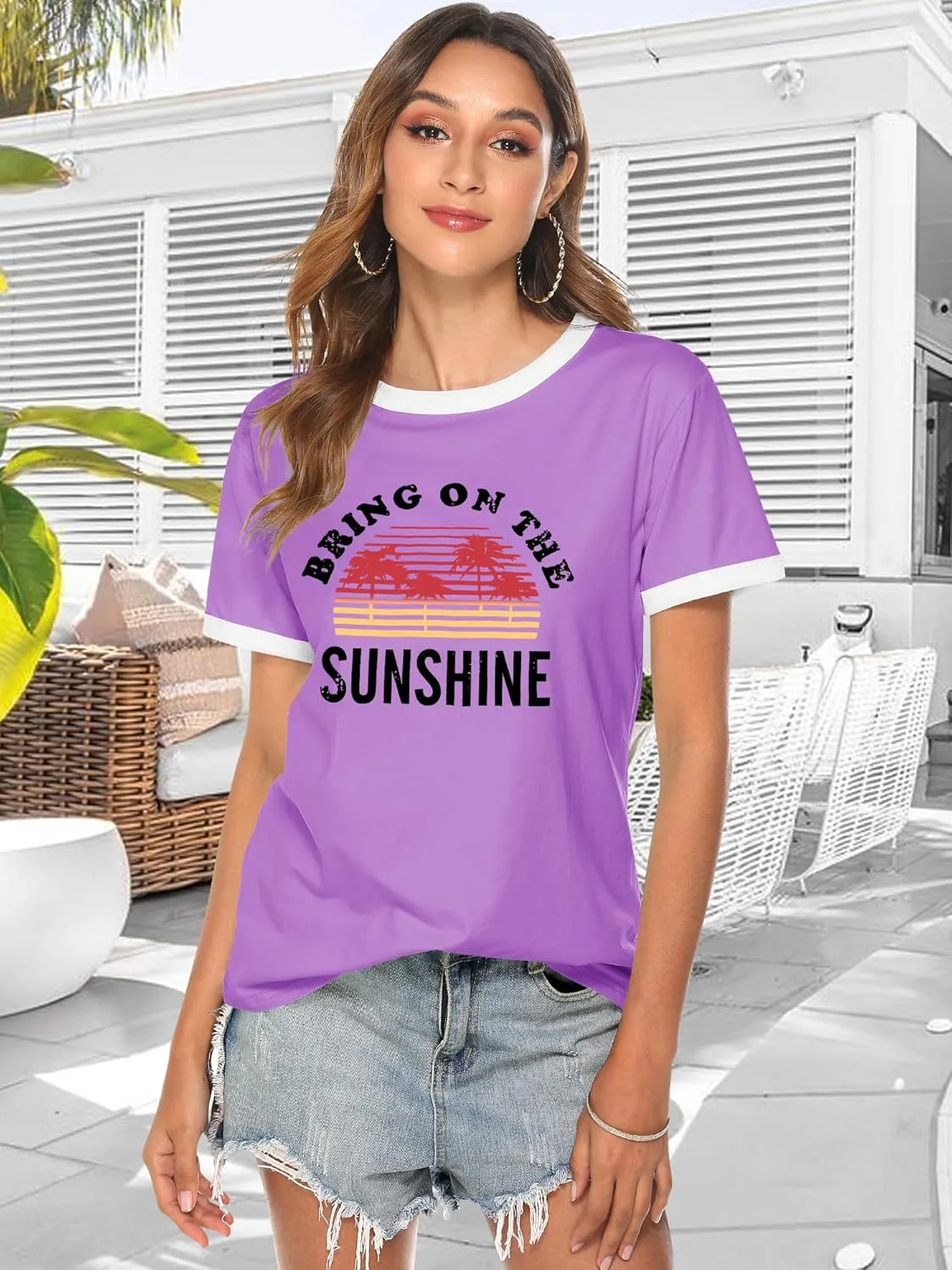 Nlife Bring On The Sunshine Graphic Long Sleeves Tees Blouses for Women Tops Sweaters for Women