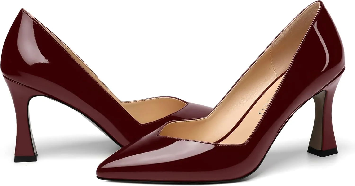 NUMALEO Womens Slip On Dress Solid Pointed Toe Dating Patent Spool High Heel Pumps Shoes 3.3 Inch
