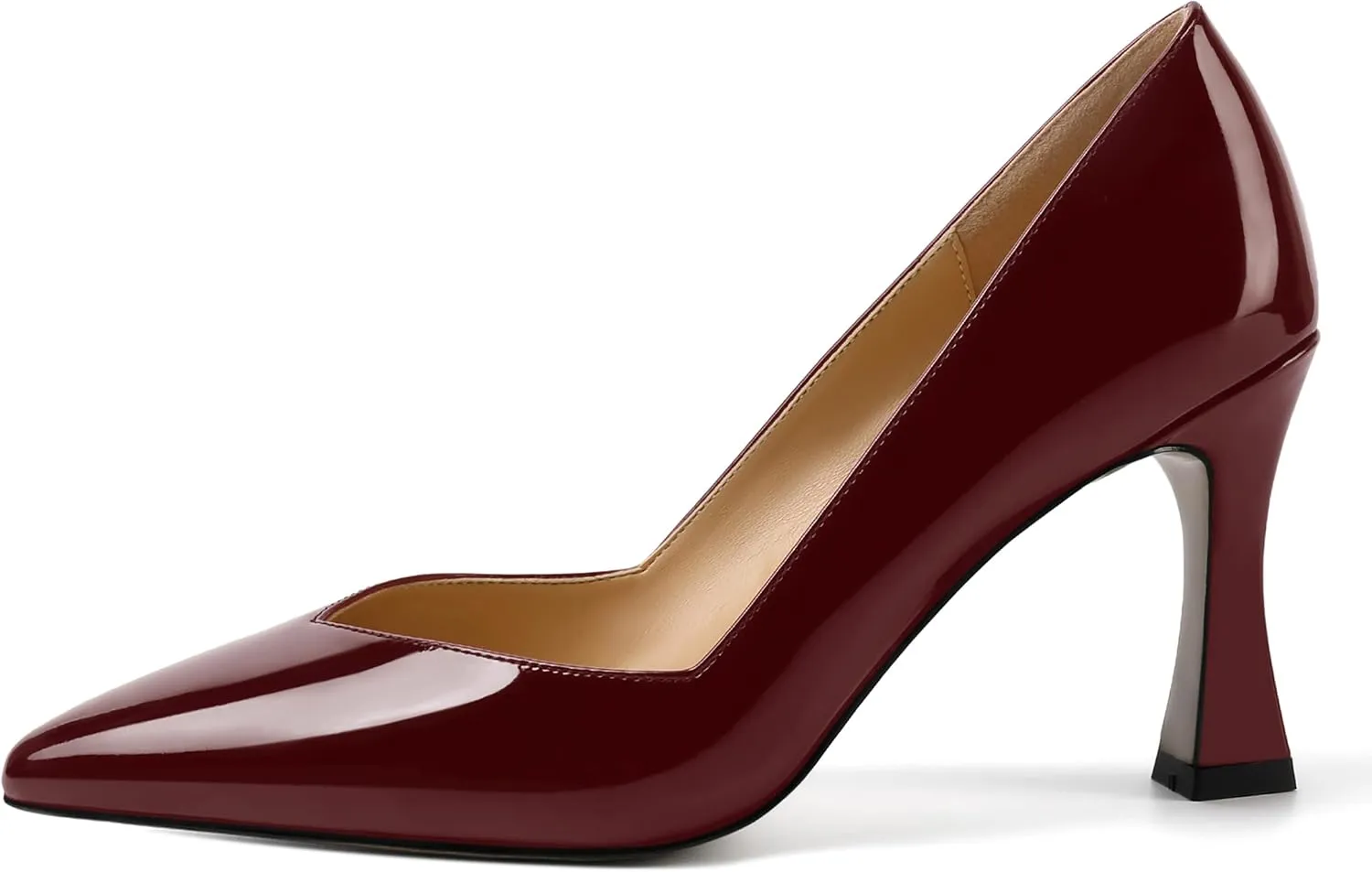NUMALEO Womens Slip On Dress Solid Pointed Toe Dating Patent Spool High Heel Pumps Shoes 3.3 Inch