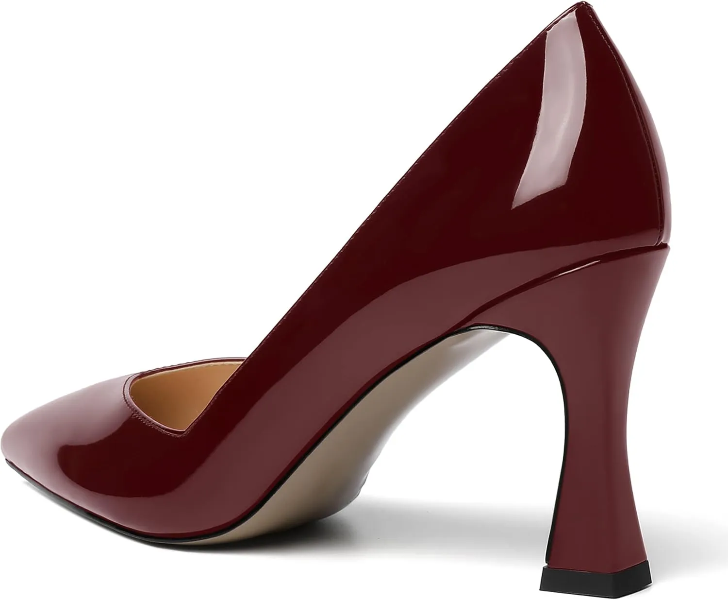 NUMALEO Womens Slip On Dress Solid Pointed Toe Dating Patent Spool High Heel Pumps Shoes 3.3 Inch