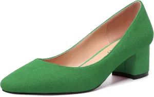 NUMALEO Womens Suede Solid Office Square Toe Slip On Casual Chunky Low Heel Pumps Shoes 2 Inch