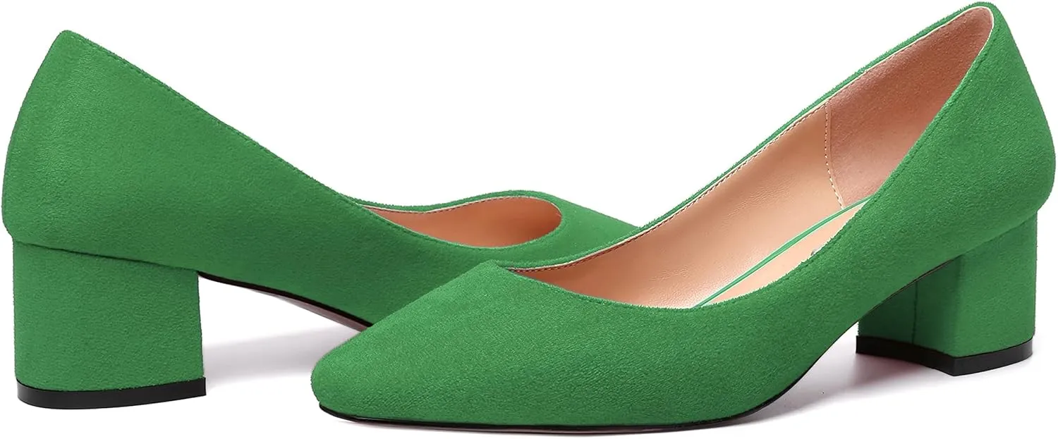NUMALEO Womens Suede Solid Office Square Toe Slip On Casual Chunky Low Heel Pumps Shoes 2 Inch