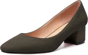 NUMALEO Womens Suede Solid Office Square Toe Slip On Casual Chunky Low Heel Pumps Shoes 2 Inch