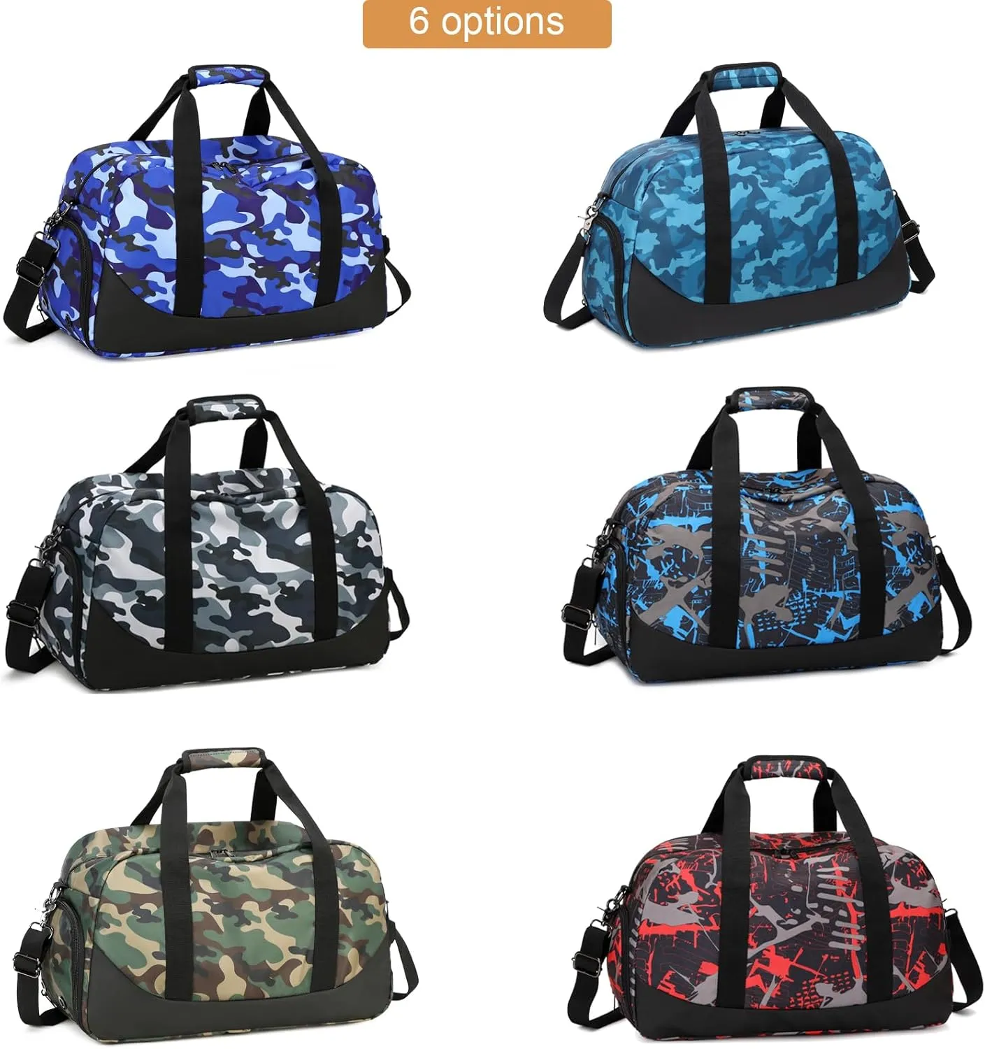 Octsky Boys Overnight Bag Weekender Bag Sports Gym Travel Duffel Bag with Shoe Compartment, Camo Green